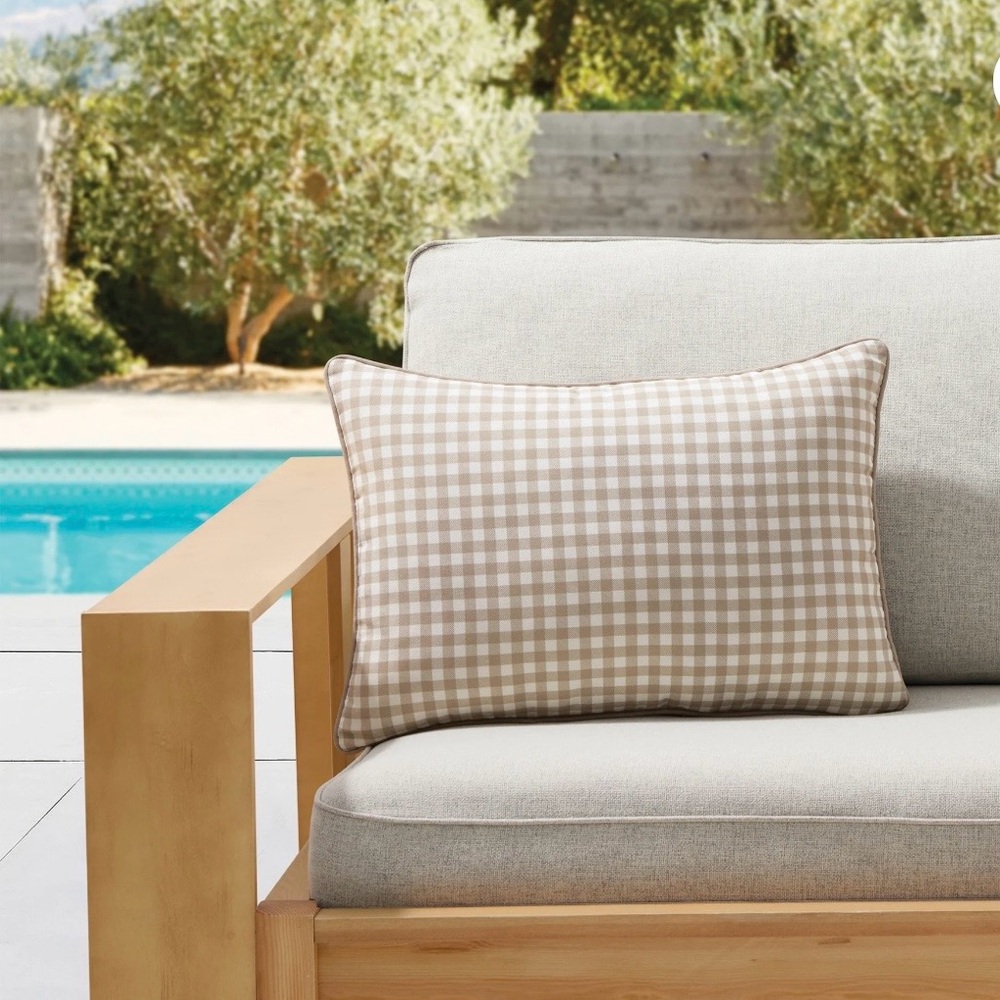 My Texas House Tan Gingham 14" × 20" Outdoor Pillow